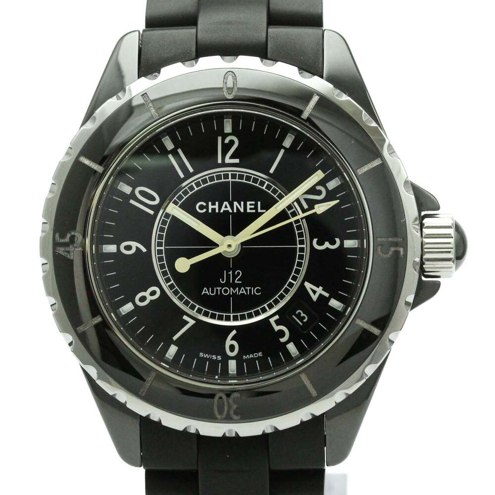 CHANEL J12 Ceramic Rubber Automatic Mens Watch H0684 Polished